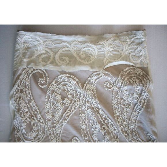 Basil & Maude Women Sz 8 Beige Beaded Heavily Embellished A-Line Midi Skirt - Picture 5 of 6